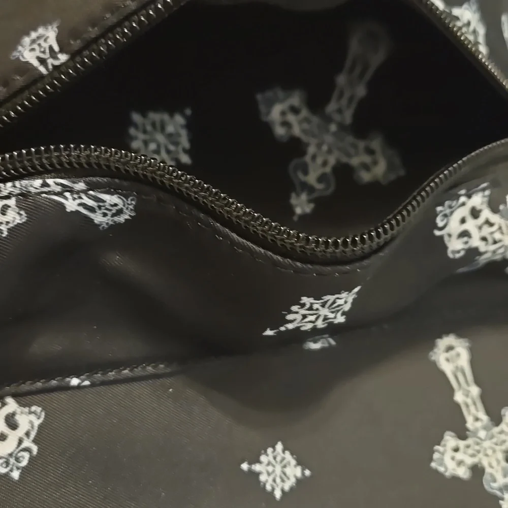 Black Mini Backpack with Cross Pattern And Gold Zippers - Picture 4 of 10